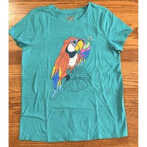 Girls Cat & Jack Green T-Shirt Parrot Graphic Short Sleeve Casual Top XL
